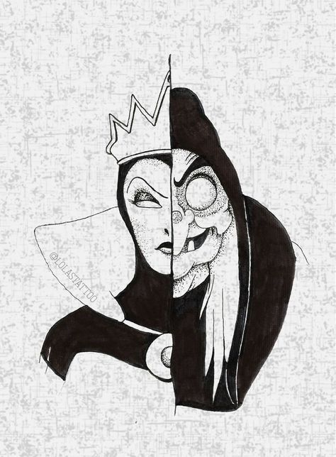 Evil Queen Illustration, Evil Queen Drawing, Queen Art Drawing, Evil Queen Art, Snow White Drawing, All Disney Villains, Queen Illustration, Tattoos Disney, Disney Drawing Tutorial