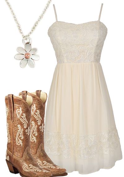 Country Girl Dress Wedding Dresses With Boots, Country Girl Dresses, Country Style Wedding Dresses, Mode Country, Dresses With Boots, Country Clothes, Country Style Wedding, Country Style Outfits, Cute Country Outfits