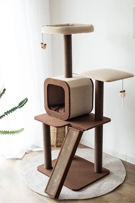 Minimalist Cat Tree, Cat Room Decor, Cat Tree Designs, Diy Chat, Cat Furniture Design, Spoiled Cats, Cat Wall Shelves, Living Room Decor Inspiration, Cat Hammock