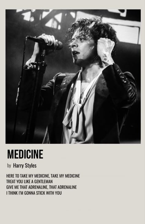 Harry Poster Vintage, Harry Styles Medicine Poster, Music Polaroid Posters Harry Styles, Harry Styles Song Aesthetic, Harry Styles Medicine Wallpaper, Harry Styles Song Polaroid, Medicine Harry Styles Aesthetic, Harry Styles Bio Ideas, Music Poster Harry Styles