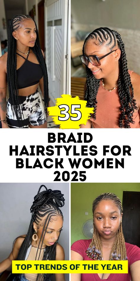 If you love women natural hair, check out braid hairstyles for black women 2025 for inspiration. From women easy options to women updo styles, these braids fit every occasion. Women short styles provide a sleek, edgy look, while women color highlights make a statement. Whether you prefer women cornrow, women fulani, or women boho braids, 2024 is full of fresh and exciting trends to try. Cornrow Women, Braids 2024, Hairstyles 2025, Updo Styles, Color Highlights, Braid Ideas, Cornrow, Braided Hairstyles For Black Women, Boho Braids