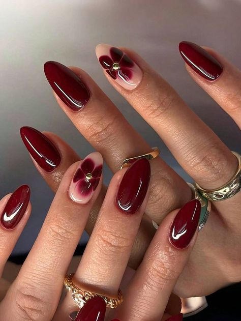 24pcs Long Minimalist Red Chic Elegant Golden Ball & Red Petal Almond Fake Nails + 1pc Jelly Gel + 1pc Nail Buffer Block Press On Nails Multicolor Simple,French   ABS,PET,Carborundum  3D Nails   Nail,Hand & Foot Care, size features are:Bust: ,Length: ,Sleeve Length: Almond Nails Cherry Red, Dark Cherry Red Nails French Tip Almond, Square Nails Burgundy, Dark Red Cherry Nails, Cherry Wine Nails With Design, Burgundy Brown Nails, Rich Nails Aesthetic, Cherry Red And Gold Nails, Dark Red Nails French Tip