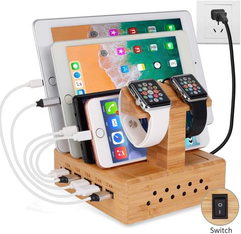 Cellphone Charging Station, Multi Device Charging Station, Wooden Charging Station, Device Charging Station, Apple Watch Holder, Wooden Docking Station, Phone Charging Station, Hide Cables, Cellphone Accessories