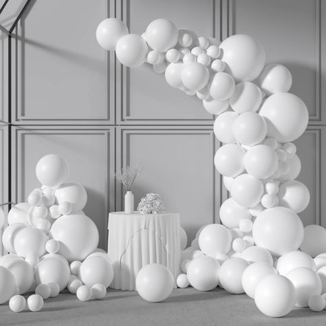 PRICES MAY VARY. Pastel White Balloons of Different Size: The white balloons garland arch kit includes 4pcs 18 inch white latex balloons, 30pcs 12 inch white latex balloons, 20pcs 10 inch white latex balloons, 30pcs 5 inch white latex balloons and 16.5 feet balloon strip tape, 100 glue dots. High Quality Party Balloons: The thick pastel white balloons assorted sizes are made of great quality latex material, wear-resistant and durable, non-toxic and safe to be used around children. All ivory ball All White Balloon Decor, Balloon Arch White, All White Balloon Backdrop, White Balloon Garland, White Balloon Decor, White Balloon Arch, Cloud 9 Bridal Shower Balloon Arch, White Balloon Installation, All White Background