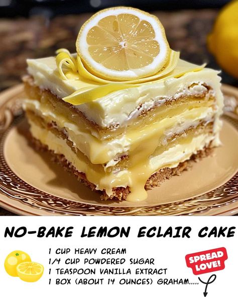 Lemon Eclair, Eclair Cake, Lemon Custard, Sugar Love, Lemon Desserts, Lemon Recipes, Cooking Instructions, Eclairs, Dessert Drinks