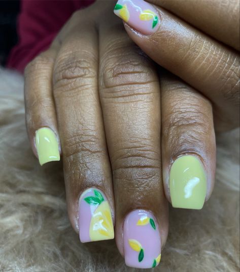 Gel mani in natural nails with lemon design Lemon Nails Designs, Lemon Nail Art, Nail Vibes, Lemon Nails, Lemon Design, Gel Mani, Yellow Art, Square Nails, Mani Pedi