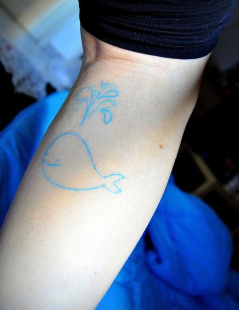 Light Blue Tattoo Ink, Light Blue Tattoo, Portuguese Tattoo, Blue Ink Tattoos, Whale Tattoo, P Tattoo, Happy Whale, Tattoo Color, Nautical Tattoo