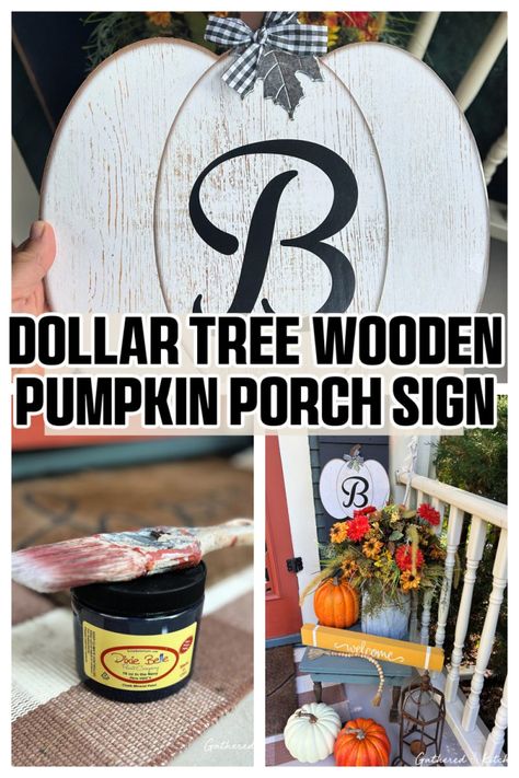 Dollar Tree Wooden Pumpkin Porch Sign Fall Ideas Decorating, Pumpkin Porch, Easy Diy Home Improvement, Porch Pumpkins, Fun Pumpkins, Fall Decor Inspiration, Wooden Pumpkins, Porch Sign, Busy Parents