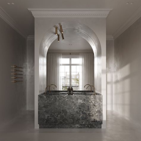 Hacienda Style Homes, Trendy Interiors, Powder Room Makeover, Paris Home, Warm Interior, 3d Image, Hacienda Style, Marble Bathroom, 3d Visualization