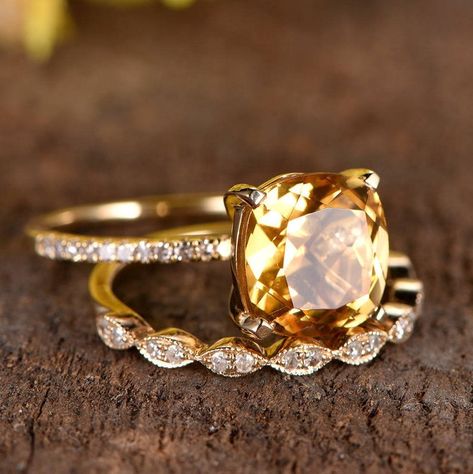 Yellow Gemstone Ring, Citrine Engagement Ring, Citrine Ring Engagement, Morganite Engagement Ring Set, Pink Morganite Engagement Ring, Yellow Gemstones, Engagement Ring White Gold, Sapphire Engagement Ring Blue, Morganite Engagement