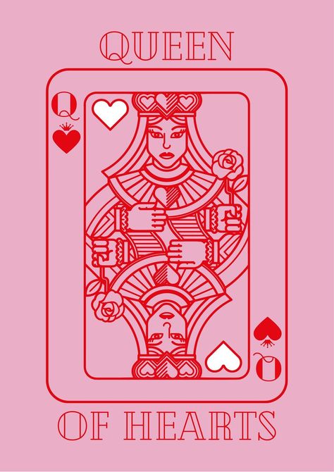 Queen Of Hearts Background, Pink And Red Bedroom Aesthetic, Queen Card Aesthetic, Queen Illustration, Queen Of Hearts Card, Wedding Reception Fun, Pop Art Posters, Heart Drawing, Cosmetic Bottles