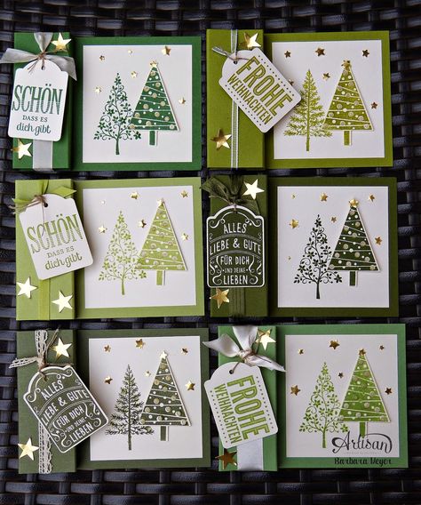 Barbaras Kreativ-Studio : kleine Teelichterkarte mit Tannenbäumen Stampin Up Weihnachten, Stamped Christmas Cards, Christmas Card Inspiration, Tree Stamp, Stampin Up Christmas Cards, Christmas Tree Cards, Stampin Up Christmas, Tree Cards, Diy Christmas Cards