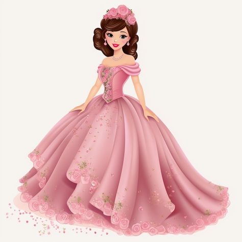 Una princesa de dibujos animados con un ... | Premium Photo #Freepik #photo #vestido-princesa #princesa #princesa-dibujo #animado Photo Cake Topper, Pink Gowns, Golden Rose, Girls Wear, Wear Pink, Premium Photo, Quinceanera, Cake Toppers, Art Reference