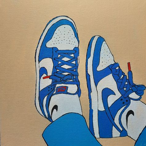 Sneaker Painting Canvases, Sneaker Art Paintings, Dunks Drawing, Shoe Painting Ideas On Canvas, Jordan Painting, Canvas Collage, Nike Shoe, Easy Canvas, Cute Canvas Paintings