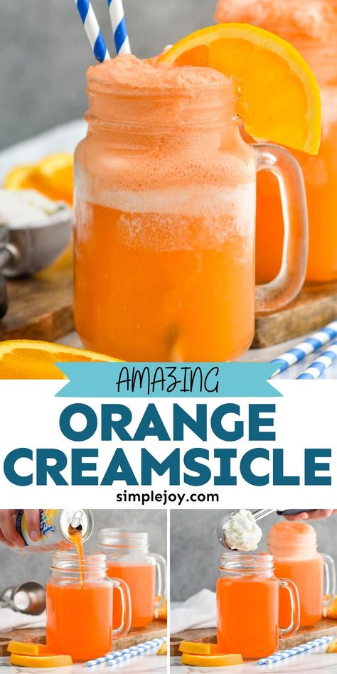 Orange Alcoholic Drinks, Orange Creamsicle Cocktail, Orange Creamsicle Drink, Fun Kids Drinks, Creamsicle Cocktail, Creamsicle Drink, Slushy Drinks, Best Mixed Drinks, Kid Friendly Drinks