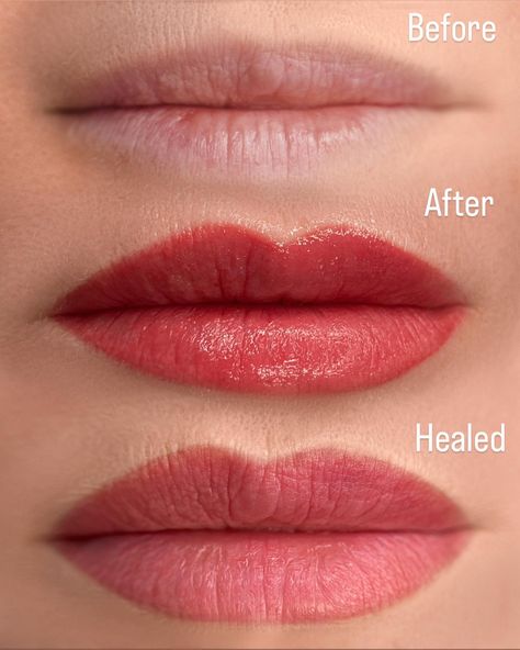 Lip blush is a semi-permanent tattoo that looks just like makeup! It will enhance your natural beauty💕 Here at elitespama we use only high quality pigments for your safety☺️We always suggest picking a color that is very similar or close to your natural lip color. Tattoo Lip Color, Healed Lip Blushing, Lip Blush Tattoo Before And After, Semi Permanent Lip Blush, Lip Pigmentation Tattoo, Natural Lip Tattoo, Lipblush Before And After, Lip Blushing Colors, Permanent Lip Color Tattoo