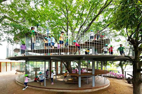 Tezuka Architects' Amazing Fuji Kindergarten Wraps Around a 100-Year-Old Zelkova Tree | Inhabitat - Sustainable Design Innovation, Eco Architecture, Green Building Schools Around The World, Kindergarten Design, Eco Architecture, Modern Metropolis, Outdoor Classroom, Green Architecture, Outdoor Playground, Environmental Design, Sustainable Architecture