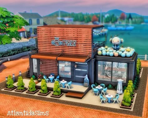 Sims 4 Bubble Tea, Sims 4 Bubble Tea Shop, Sims 4 Exterior, Sim4 Cc, Sims Memes, Tea Places, Bubble Tea Shop, Sims 4 Lots, Concept Models Architecture