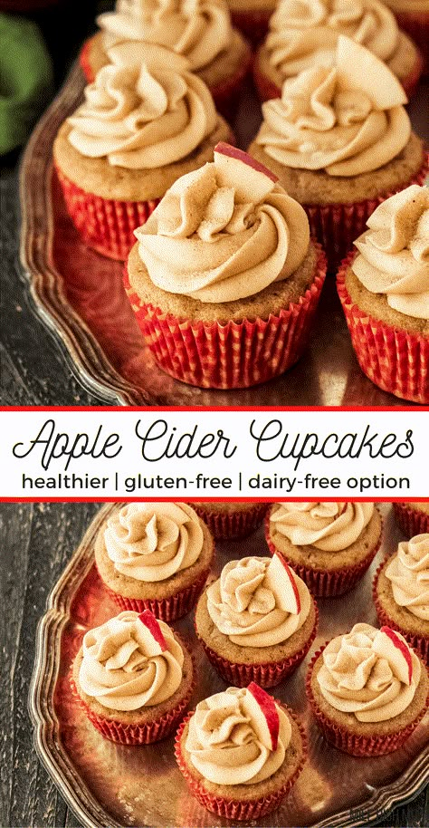 Apple Cider Cupcakes, Spiced Buttercream, Gluten Free Dairy Free Dessert, Fall Baking Recipes, Fall Dessert Recipes, Gluten Free Sweets, Dairy Free Dessert, Thanksgiving Desserts, Fall Baking