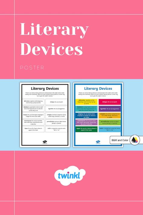 Our Literary Devices Poster is a great anchor chart for studying poetry and narrative writing. Print and laminate this resource for a helpful visual for your students to keep in a writing folder. This can be a great tool to learn the literary devices in poetry! Literary Devices Anchor Chart, Literary Devices Posters, Writing Folders, Spelling Worksheets, Text Structure, Literary Devices, Narrative Writing, Anchor Chart, English Language Arts