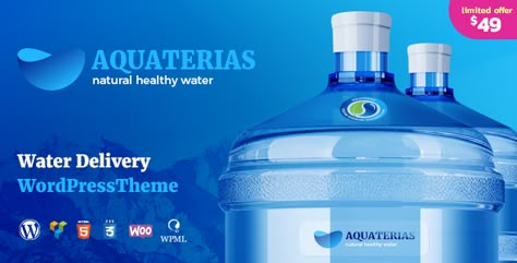 Aquaterias - Water Delivery WordPress Theme by like-themes Aquaterias ¨C it¡¯s a modern and amazing design WordPress theme created especially for Water delivery company, mineral water, drinks online store, water mining, and others. It can also be suitable for a Water pools, Diving, water cleaning and other industries. Aquaterias includes all the necessary pag Save Water Poster, Water Cooler Bottle, Contents Layout, Water Company, Food Retail, Water Branding, Water Delivery, Delivery Company, Theme Template