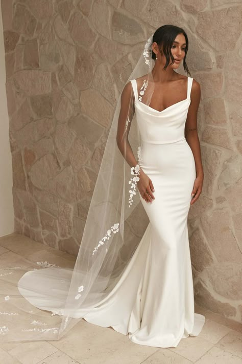 Wedding Dresses | Ethical Bridal Gowns – Grace Loves Lace US Cowl Neck Wedding Dress Lace, Slip Wedding Dress Silk, Silk Slip Wedding Dress, Satin Mermaid Wedding Dress, Wedding Dress Buttons, Satin Bridal Gowns, Crepe Wedding Dress, Silk Wedding Dress, Fit And Flare Wedding Dress