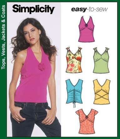 Simplicity 5055 knit tops sewing pattern Free Halter Top Sewing Pattern, Halter Top Sewing Pattern, Top Pattern Sewing, Tank Top Sewing Pattern, Diy Clothes Patterns, Halter Top Pattern, Easy Diy Clothes, Fabric Sewing Patterns, Flattering Outfits