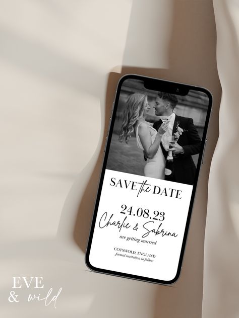 If you're currently looking for "Minimal Save the Date E-invites", I know how must be feeling right now. You have finally decided on THE wedding date, BUT you have researched the cost of sending your Save the Date invites with a wedding stationer (and surprise- its expensive af!) And look, I get it, you're currently busy trying to plan your wedding, the last thing you want to do now is sit down at a computer for hours trying to find the perfect font, colours and save the date design... We're Classic Save The Date With Photo, Black Save The Date Templates, Save The Date Evite, Save The Date Electronic, Save The Date Online, Digital Save The Date, Minimalist Save The Date, Save The Date Digital, Electronic Save The Date