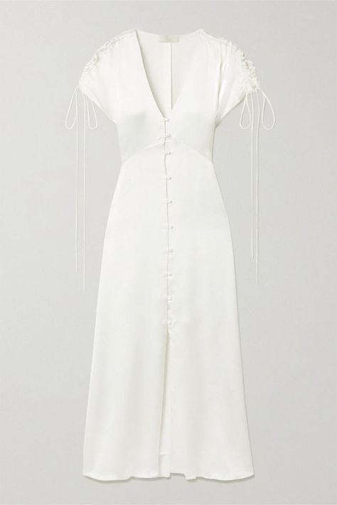 My Dream Spring Wardrobe Consists of These 20 New NET-A-PORTER Arrivals White Midi Dress Formal, Proenza Schouler Dress, White Dress Formal, Contemporary Bridal, The Modern Bride, White Midi, A Font, Satin Midi Dress, Dress Formal