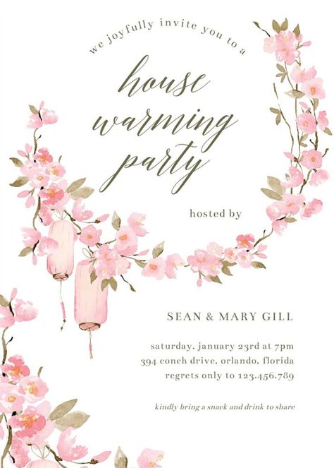 Cherry Blossom - Housewarming Invitation Template | Greetings Island Housewarming Invitation Templates, Housewarming Invitation, House Warming Invitations, Greetings Island, Host A Party, Invitation Design, Cherry Blossom, Party Invitations, Invitation Template