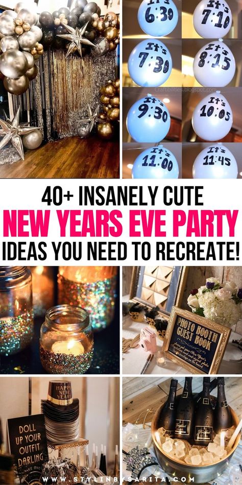 new years eve party ideas Nye Party Themes Ideas, Classy Nye Party Decor, Black And White Nye Party, New Years Eve House Party Ideas, New Years Hosting Ideas, New Year’s Eve Home Party, New Year’s Eve Party At Home Decorations, New Years At Home Ideas, New Years Eve Party For Kids