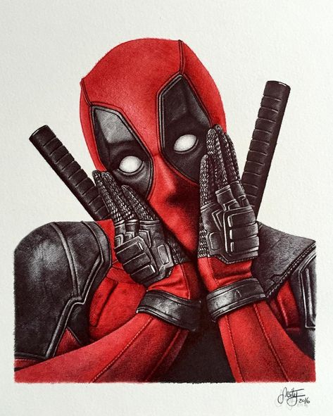 Deadpool Ballpoint Pen, Realistic Drawing. By Stephan Moity. Deadpool, Drawings