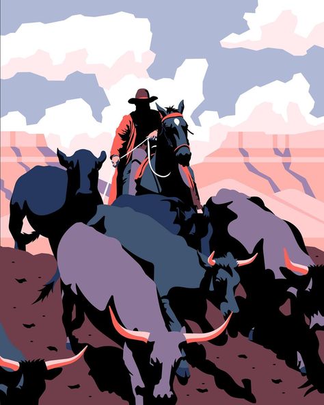 “Over the Ridge” #westernart #cowboyart #cowboy | Instagram Cowboy Illustration, Texture Paint, Cowboy Art, Print Production, Southwest Art, Western Art, Horse Art, Paper Print, Giclee Art