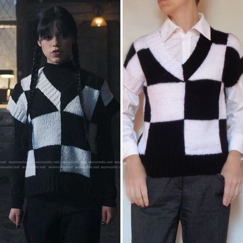 Checkered Vest Outfits, Checker Vest Outfit, Checkered Vest, Checker Vest, Addams Familie, Crochet Sweater Vest, Sweater Vest Outfit, Handmade Vest, Crochet Vest Pattern