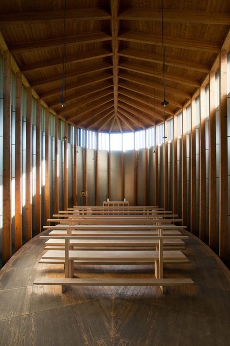 Saint Benedict Chapel / Peter Zumthor © Felipe Camus Zumthor Architecture, Kolumba Museum, Peter Zumthor Architecture, Therme Vals, Swiss Architecture, Serpentine Pavilion, Wooden Ideas, Timber Architecture, Peter Zumthor