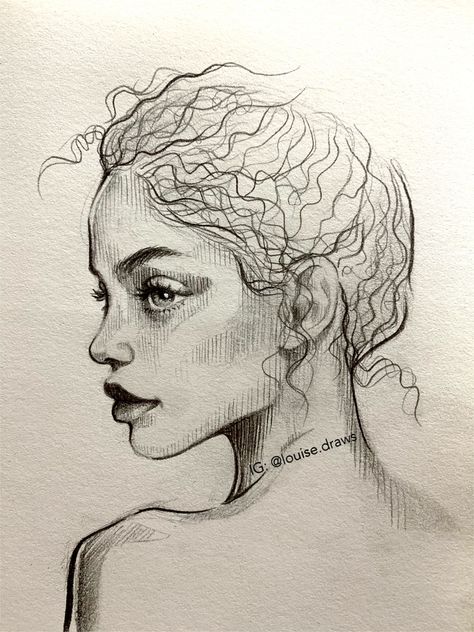 Side Profile Portrait of a Woman Face Profile Drawing, Profile Drawing, Face Profile, Side Profile, About Art, A Drawing, Pencil Drawing, Face Drawing, Curly Hair