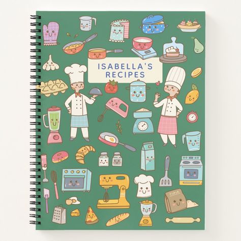 Cute Chef Cartoon, Cookery Design, Big Notebook, Chef Cartoon, Recipe Notebook, Cartoon Green, Custom Recipe, Food Production, Recipe Organization