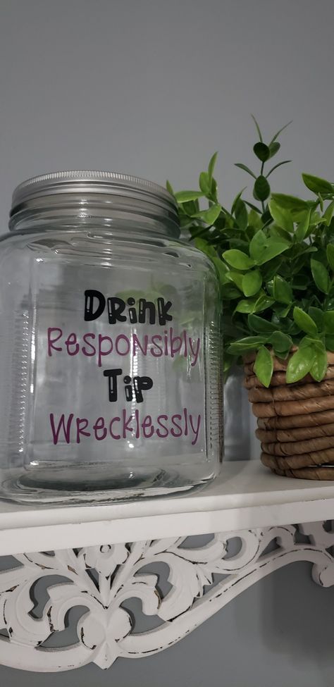 Tip Jar for Wedding Bartenders! Wedding Bar Tip Jar Sign, Unique Tip Jars, Tip Jar Sayings Funny, Tip Jar Decorating Ideas, Tip Jars Ideas Funny, Clever Tip Jars, Money Tips Sign Ideas, Tip The Bartender Sign Wedding, Musician Tip Jar Ideas