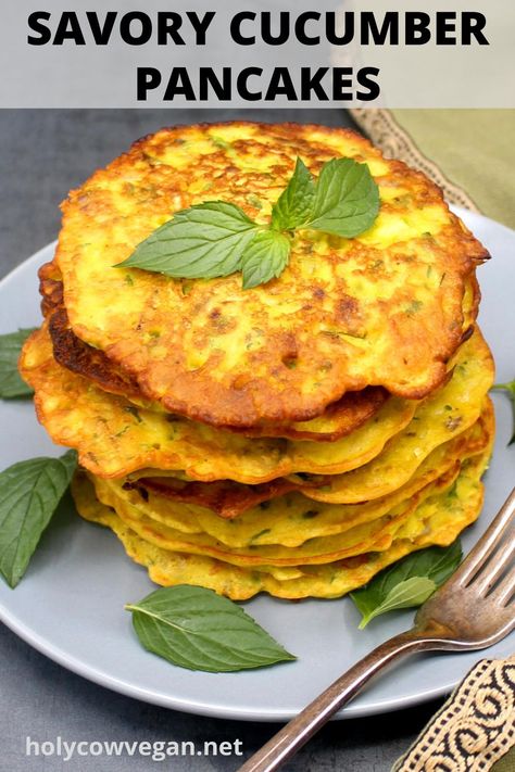 Cucumber Pancakes, Vegan Cucumber, Pancake Party, Pancake Calories, Savory Pancakes, Vegan Sour Cream, Vegan Pancakes, Savory Vegan, Pancakes Healthy