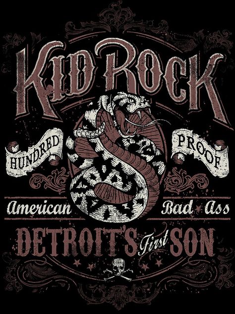 Great type and design.... nevermind that it's Kid Rock - Detroit's First Son by Derrick Castle Kid Rock Picture, John Mellencamp, Rock N Roll Art, Neil Young, Kid Rock, Rock Posters, Vintage Typography, Gig Posters, Def Leppard