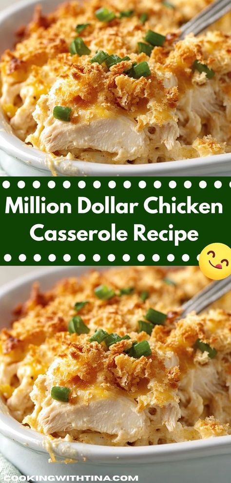 Craving a delicious, hassle-free meal? This Million Dollar Chicken Casserole Recipe combines tender chicken with savory ingredients, creating a mouthwatering dish that’s not only simple to prepare but also a crowd-pleaser for family dinners. Million Dollar Chicken Casserole, Quick Casserole Recipes, Chicken Cream Cheese, Million Dollar Chicken, Yummy Casserole Recipes, Chicken Casserole Recipe, Weeknight Dinner Recipes Easy, Weeknight Dinner Recipe, Tender Chicken