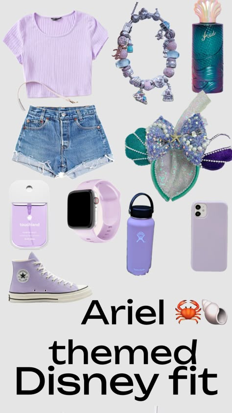 Disney outfits : The little mermaid 🧜‍♀️ give me ideas for other characters Purple Disney Outfit, Disney Preppy Outfits, Little Mermaid Disney Outfit, Mermaid Inspired Outfits Casual, Disney Bound Outfits Summer, Paris Autumn Outfit, Hollywood Studios Outfit, Disney Princess Inspired Outfits, Disney Park Outfit