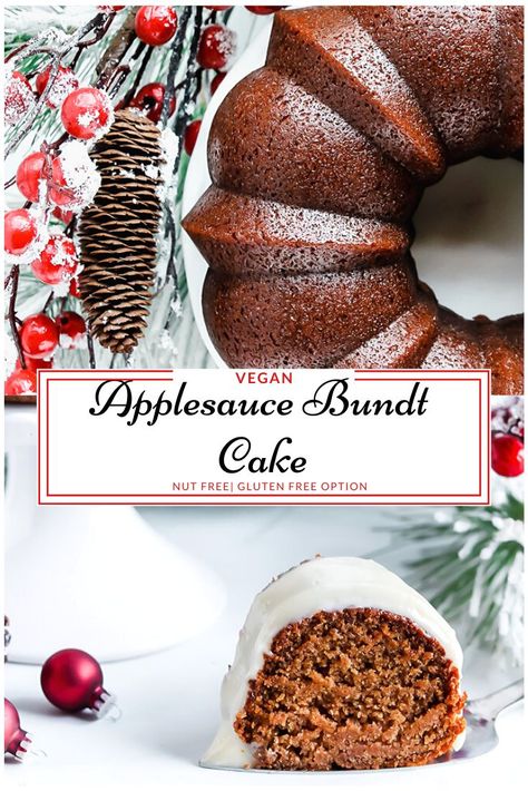 Vegan Applesauce, Gluten Free Bundt Cake, Applesauce Spice Cake, Nut Free Desserts, Gf Sweets, Dessert Breads, Cooking Vegan, Christmas Meals, Dessert Vegan