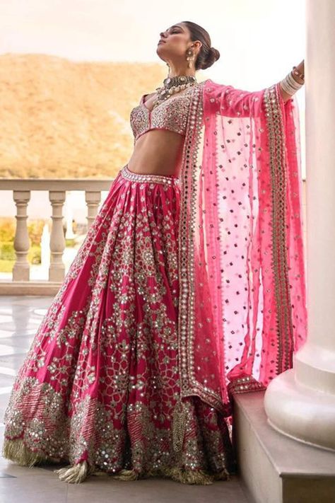 Buy Fuchsia Blouse And Lehenga Chanderi Embroidery Mirror V Neck Bridal Set For Women by Abhinav Mishra Online at Aza Fashions. Sundarkand Path, Abhinav Mishra Lehenga, Mishra Lehenga, Lehnga Photoshoot, Mirror Lehenga, Mirror Blouse, Abhinav Mishra, Cancan Lehenga, Sari Lehenga