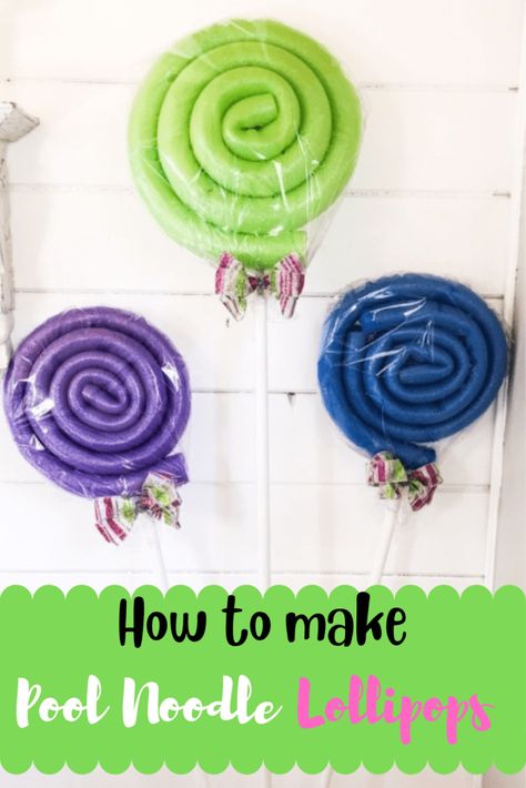 Make Lollipops, How To Make Lollipops, Candyland Decor, Lollipops Diy, Large Lollipops, Noodles Ideas, Willy Wonka Party, Foam Noodles, Wonka Party