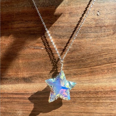 Star Crystal Necklace- Hypoallergenic, Waterproof Crystal Clothes, Iridescent Necklace, Nebula Necklace, Ethereal Jewelry, Star Crystal, Floral Statement Necklace, Wood Bead Necklace, Magical Jewelry, Layered Necklace Set