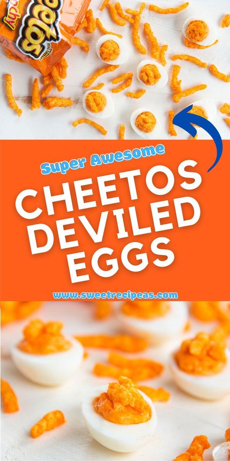 These Cheetos Deviled Eggs bring a favorite snack food and a popular appetizer together in bright orange glory. Mac And Cheese Powder, Cheetos Flavors, Cheetos Recipe, Cheetos Mac And Cheese, Bacon Bbq Chicken, Halloween Deviled Eggs, Devilled Eggs Recipe Best, Devilled Eggs, Popular Appetizers