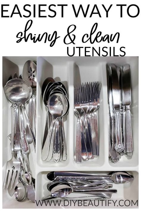 This easy method using household ingredients will remove all the water stains and grime from your dull utensils, leaving them sparkling! Silverware Drawer Organization, Cutlery Drawer Organization, Clean Stove Burners, Silverware Drawer Organizer, Remove Water Stains, Silverware Drawer, Clean Stove, Cutlery Drawer, Drawer Organization