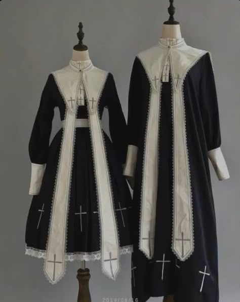 Cute Nun Outfit, Nun Aesthetic Outfit, Preist Outfits, Gothic Priest Outfit, Priest Outfit Drawing, Priest Outfit Aesthetic, Priest Aesthetic Outfit, Nun Outfit Aesthetic, Priest Outfit Design