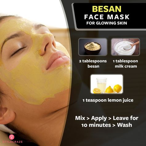 Besan Face Mask For Glowing Skin For more #skincare tips 😍😍 Follow @stylecrazebeauty World’s Largest beauty community Visit:… Face Mask For Tan Removal, Ayurveda Beauty, Skin Center, Skin Face Mask, Glowing Skin Mask, Tan Removal, Proper Skin Care, Gram Flour, Diy Cosmetics